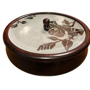 Vintage Crowning Touch Collection Mahogany Wood Trinket Jewelry Box Glass Lid